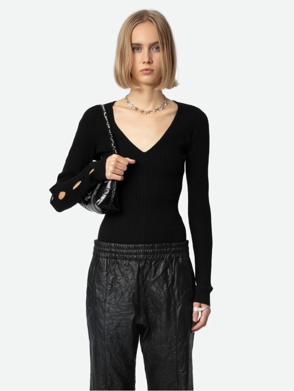 Zadig & Voltaire Syla Sweater Ribbed V‑Neck Long Sleeve - Size Small